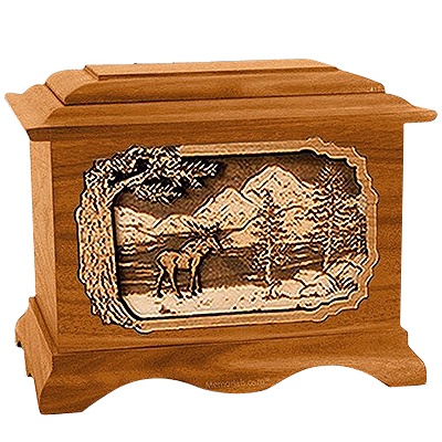Moose Mahogany Cremation Urn For Two
