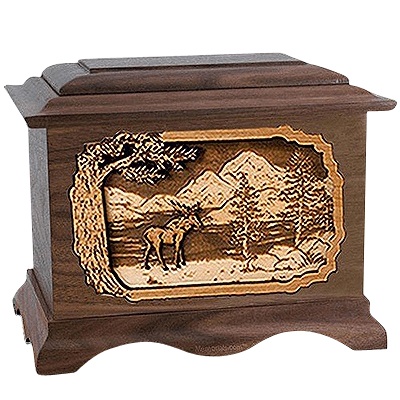 Moose Walnut Cremation Urn For Two