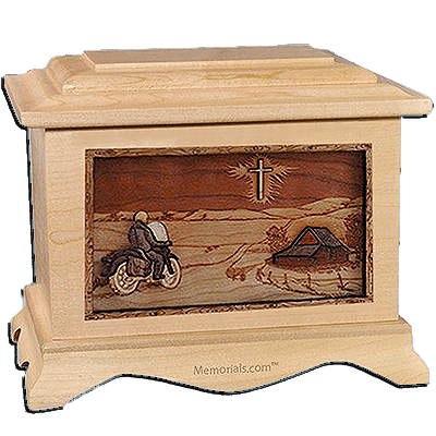Motorcycle & Cross Maple Cremation Urn for Two