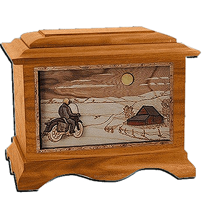 Motorcycle & Moon Mahogany Cremation Urn for Two