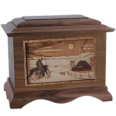 Motorcycle & Moon Walnut Cremation Urn For Two