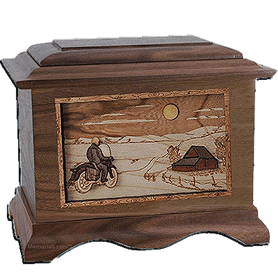 Motorcycle & Moon Walnut Cremation Urn For Two