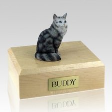 Maine Coon Silver Tabby Cat Cremation Urns