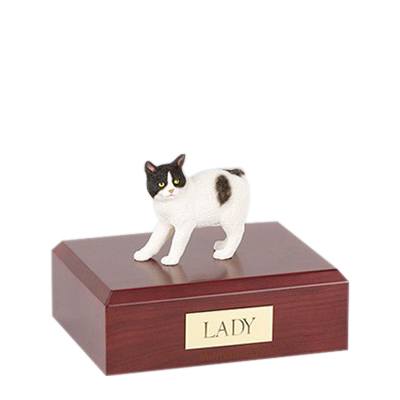 Manx Black and White Small Cat Cremation Urn