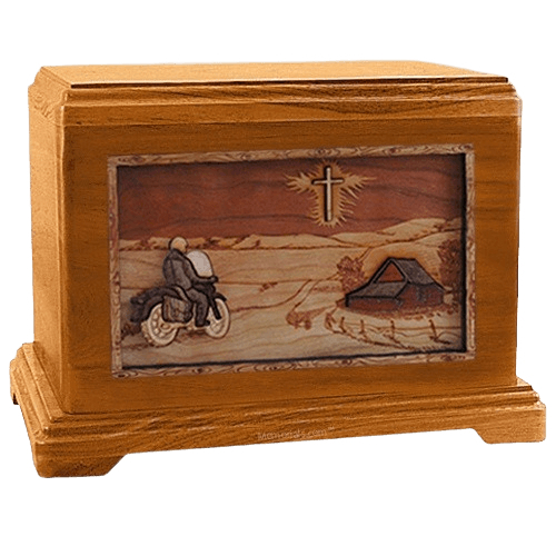 Motorcycle & Cross Mahogany Hampton Cremation Urn