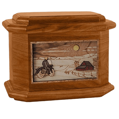 Motorcycle Moon Mahogany Octagon Cremation Urn