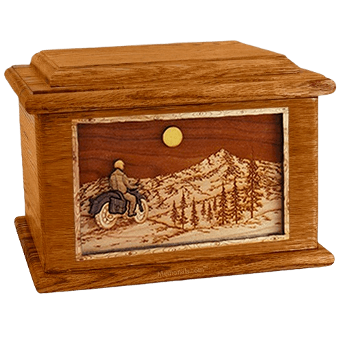 Motorcycle Mountains Mahogany Memory Chest Cremation Urn