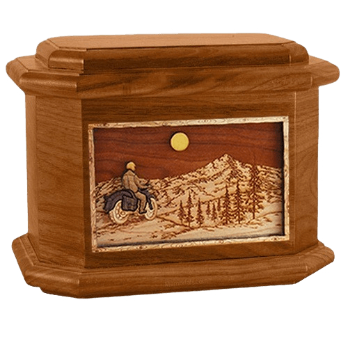 Motorcycle Mountains Mahogany Octagon Cremation Urn