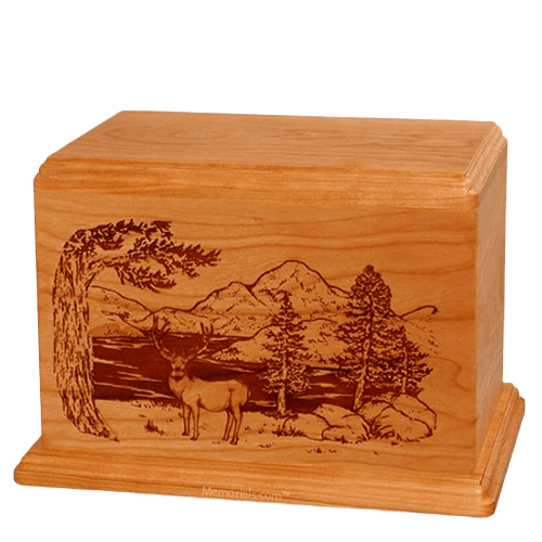 Mule Deer Companion Mahogany Wood Urn