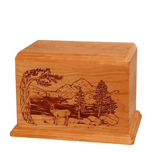 Mule Deer Individual Mahogany Wood Urn