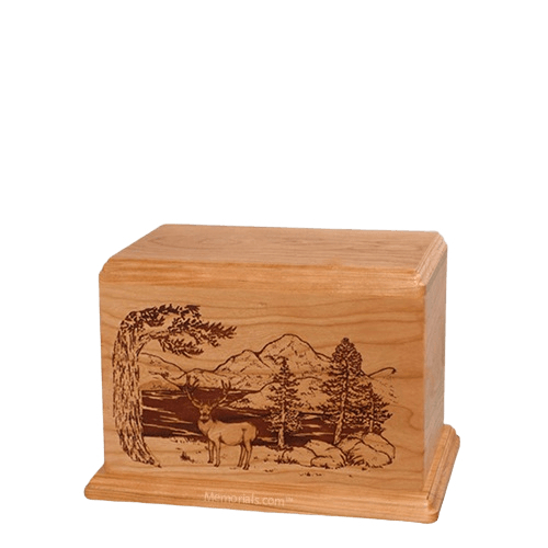 Mule Deer Small Cherry Wood Urn