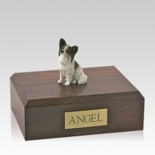 Papillon Brown & White Sitting Large Dog Urn