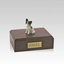 Papillon Brown & White Sitting Small Dog Urn