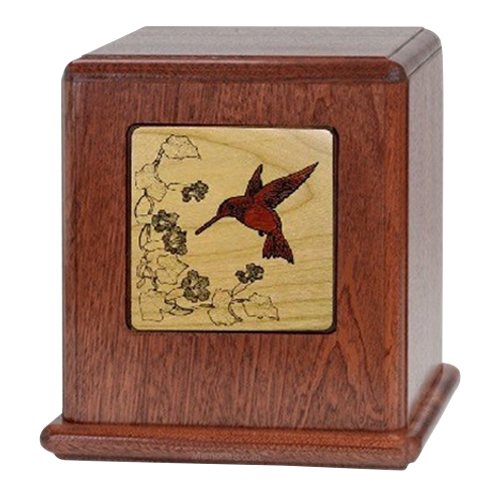 Peace Hummingbird Wood Cremation Urn