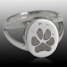 Pet Paw 14k White Gold Print Cremation Ring