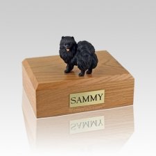 Pomeranian Black Standing Medium Dog Urn