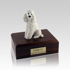 Poodle White Sitting Small Dog Urn