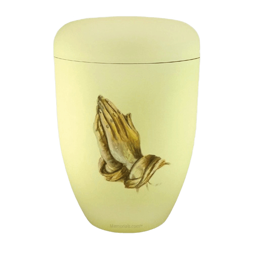 Praying Hands White Biodegradable Urn