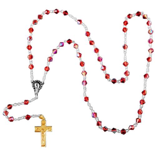 Red Crystal Gold Cremation Rosary