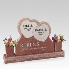 Rustic Hearts Upright Cemetery Headstone