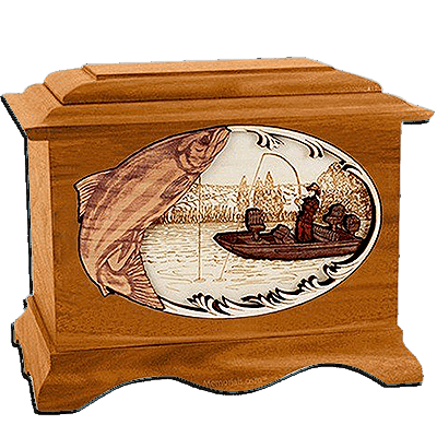 Salmon Fishing Mahogany Cremation Urn for Two 