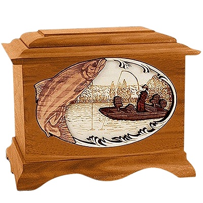 Salmon Fishing Mahogany Cremation Urn for Two 