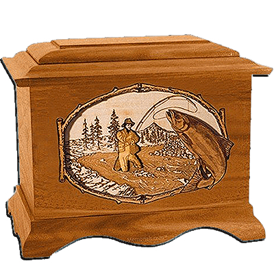 Salmon Stream Mahogany Cremation Urn for Two