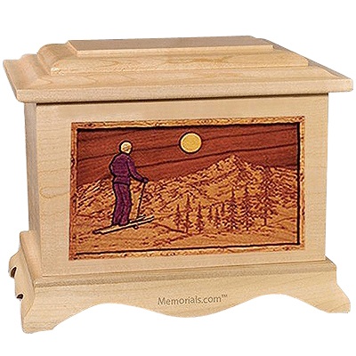 Skiing Maple Cremation Urn for Two