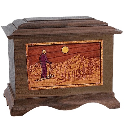 Skiing Walnut Cremation Urn For Two