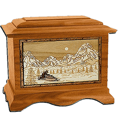 Snowmobile Mahogany Cremation Urn for Two