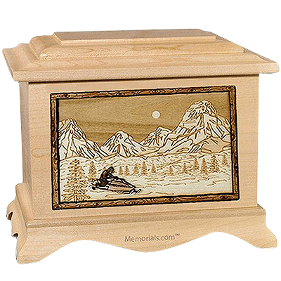 Snowmobile Maple Cremation Urn for Two