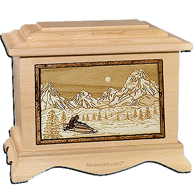 Snowmobile Maple Cremation Urn for Two
