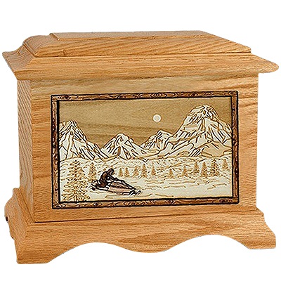 Snowmobile Oak Cremation Urn for Two