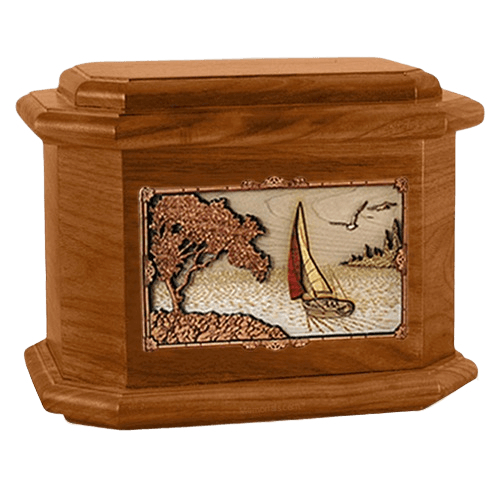 Sailboat Mahogany Octagon Cremation Urn