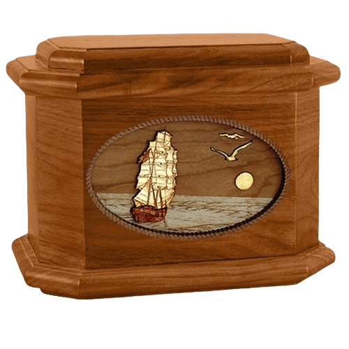 Sailing Home Mahogany Octagon Wood Cremation Urn