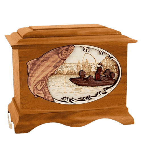 Salmon Fishing Mahogany Cremation Urn