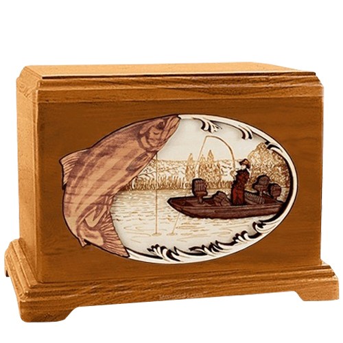 Salmon Fishing Mahogany Hampton Cremation Urn