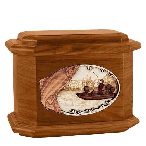 Salmon Fishing Mahogany Octagon Cremation Urn