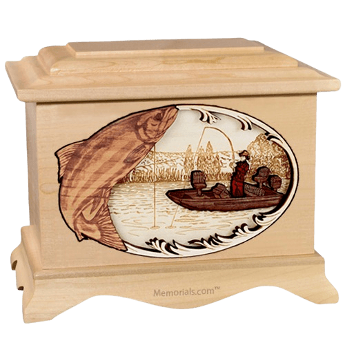 Salmon Fishing Maple Cremation Urn