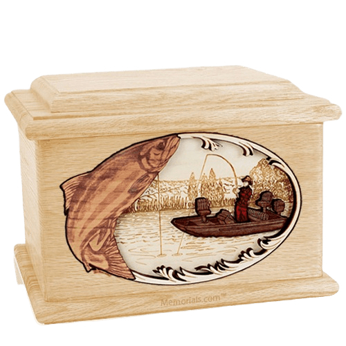 Salmon Fishing Maple Memory Chest Cremation Urn