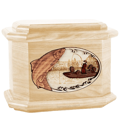 Salmon Fishing Maple Octagon Cremation Urn