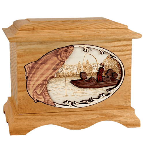 Salmon Fishing Oak Cremation Urn