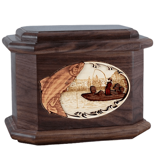 Salmon Fishing Walnut Octagon Cremation Urn