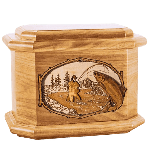 Salmon Stream Oak Octagon Cremation Urn