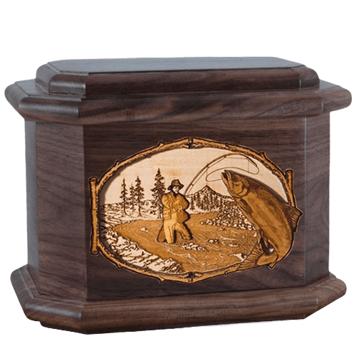 Salmon Stream Walnut Octagon Cremation Urn