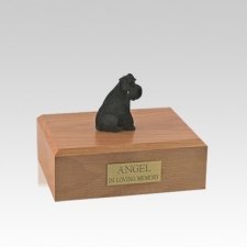 Schnauzer Black Ears Down Sitting Small Dog Urn