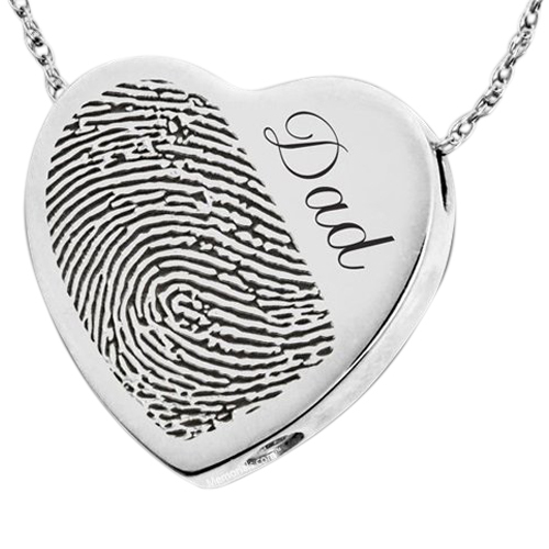 Script Heart 14k White Gold Cremation Print Keepsake