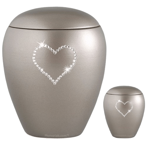Silver Crystal Heart Ceramic Urns