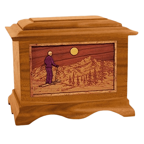 Skiing Mahogany Cremation Urn