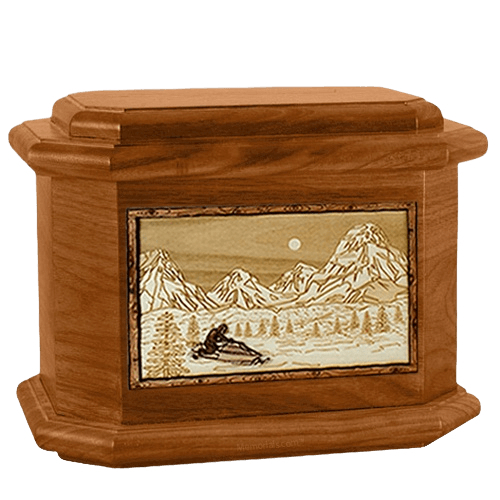 Snowmobile Mahogany Octagon Cremation Urn